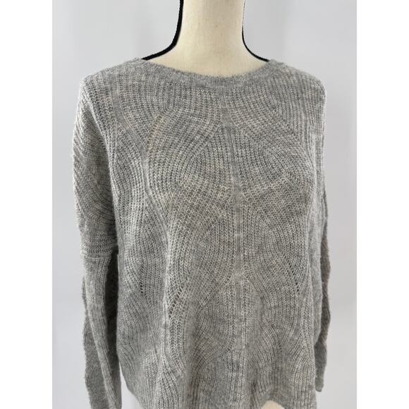 Anthropologie Keely Gray Cable Knit Relaxed Crop CottonWool Blend Sweater Medium - Picture 2 of 8